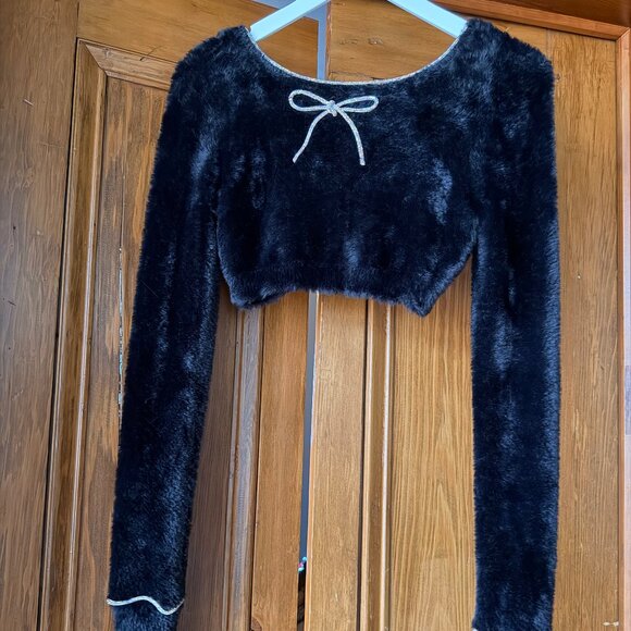 For Love and Lemons Black Cropped Cardigan and Black Matching Mini Skirt Set - Picture 5 of 10